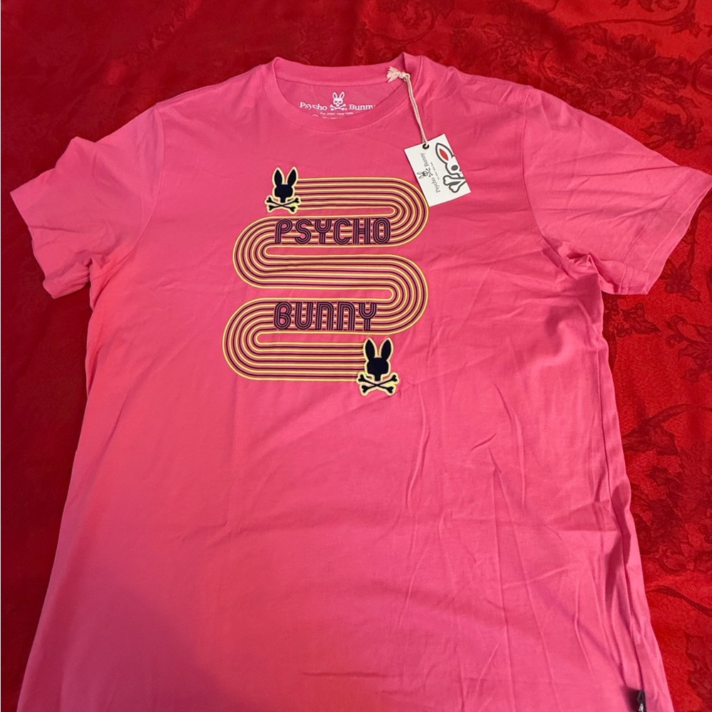 Psycho Bunny Hot Pink Retro Stripe Logo Tee